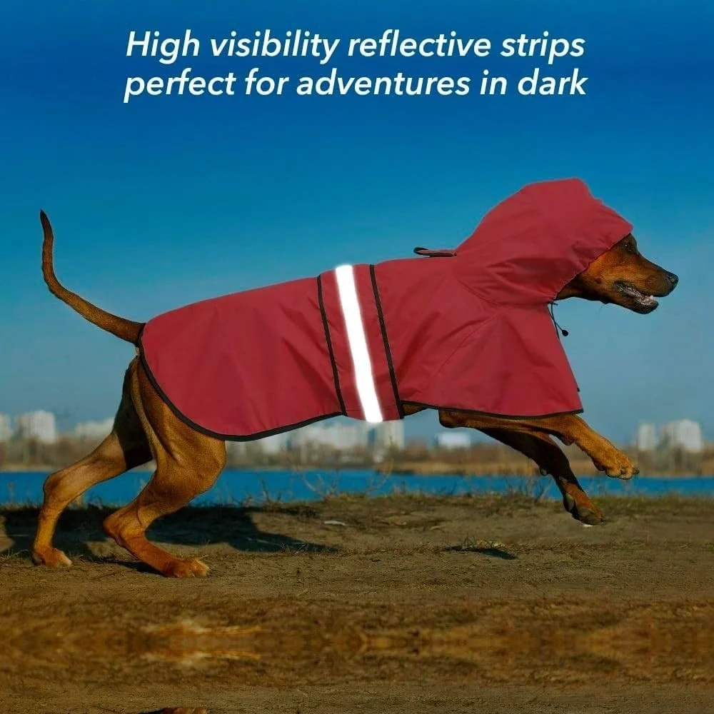 Waterproof Reflective Dog Raincoat Hooded Poncho Red NEW